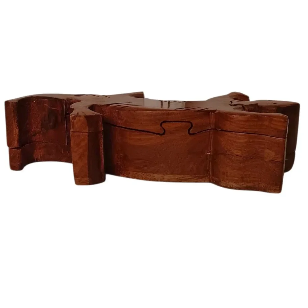 Vintage Wood Lizard Puzzle Box Secret Compartment Gecko 8.5